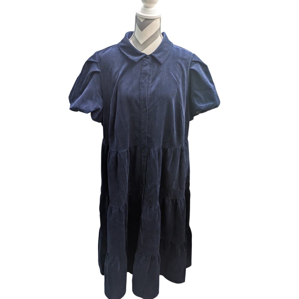 Crown & Ivy Corduroy tier like Maxi Dress 3X Navy Blue